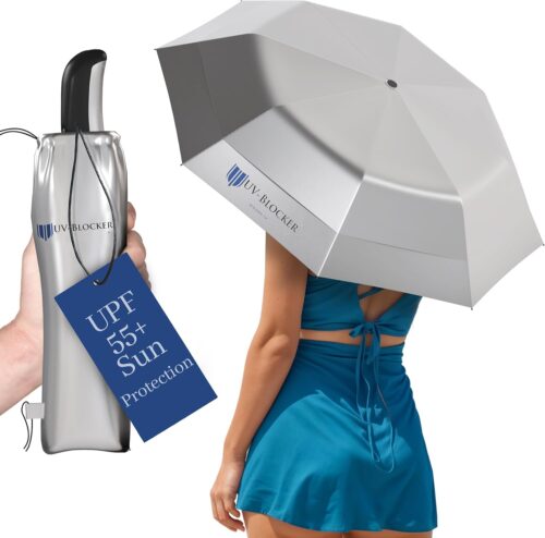 UV-Blocker Compact Sun Protection UV Umbrella – Auto Open/Close – Double Vented Canopy – Windproof Sun Umbrella – 55+ UPF – 42″/44″/58″