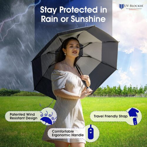 UV-Blocker Compact Sun Protection UV Umbrella - Auto Open/Close - Double Vented Canopy - Windproof Sun Umbrella - 55+ UPF - 42"/44"/58" - Image 4