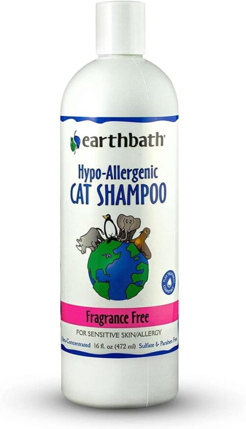 earthbath, Hypoallergenic Cat Shampoo – Fragrance Free Cat Shampoo for Allergies and Itching, Made in USA, Cruelty Free Cat Wash, Gentle & Soothing Kitty Shampoo – 16 Oz (1 Pack)