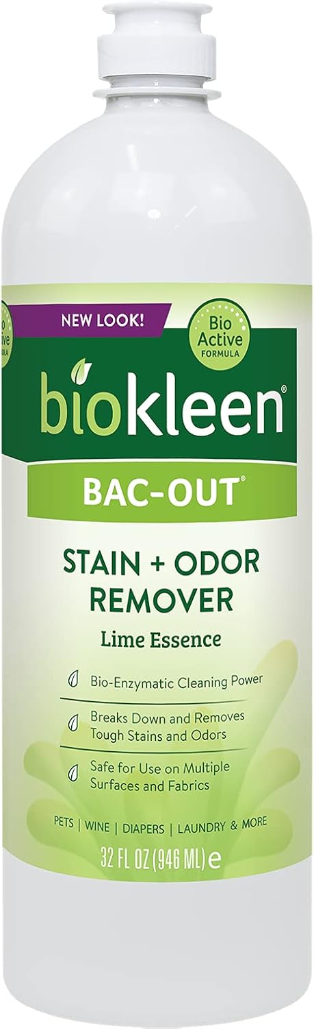 Biokleen Bac-Out Stain+Odor Remover, Destroys Stains & Odors Safely, for Pet Urine, Laundry, Diapers, Wine, Carpets, & More, Eco-Friendly, Non-Toxic, Plant-Based, 32 Ounces