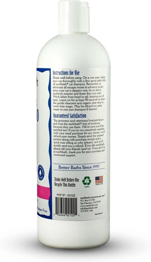 earthbath, Hypoallergenic Cat Shampoo - Fragrance Free Cat Shampoo for Allergies and Itching, Made in USA, Cruelty Free Cat Wash, Gentle & Soothing Kitty Shampoo - 16 Oz (1 Pack) - Image 3