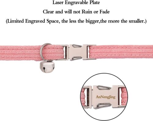 Personalized Cat Collar with Name Plate,Adjustable Tough Nylon Cat ID Collars with Bell,Customize Engraved Pet Name and Phone Number (Velvet Style C) - Image 5