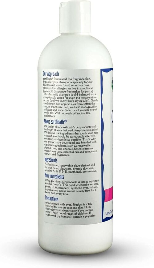 earthbath, Hypoallergenic Cat Shampoo - Fragrance Free Cat Shampoo for Allergies and Itching, Made in USA, Cruelty Free Cat Wash, Gentle & Soothing Kitty Shampoo - 16 Oz (1 Pack) - Image 2