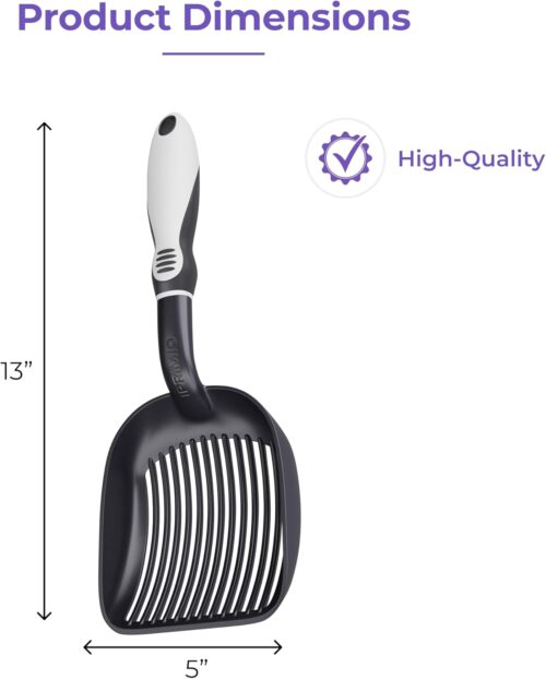 iPrimio Cat Litter Scoop Metal w/ Deep Shovel, Black - Non Stick Plated Aluminum Cat Litter Scooper with Holder - Litter Box Scooper - Metal Cat Litter Scoop - Patented Sifter w/ Holder - Solid Handle - Image 3