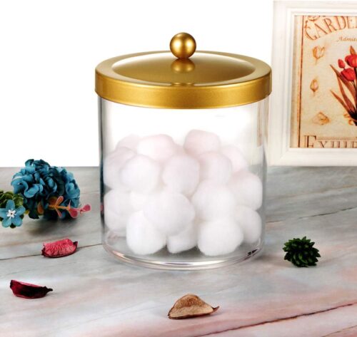 SheeChung Premium Quality Apothecary Jar - 50 Ounce Large Clear Plastic Container Canister with Rust Proof Stainless Steel Lid, Laundry/Kitchen/Bathroom Vanity Countertop Storage Organizer (Gold) - Image 5