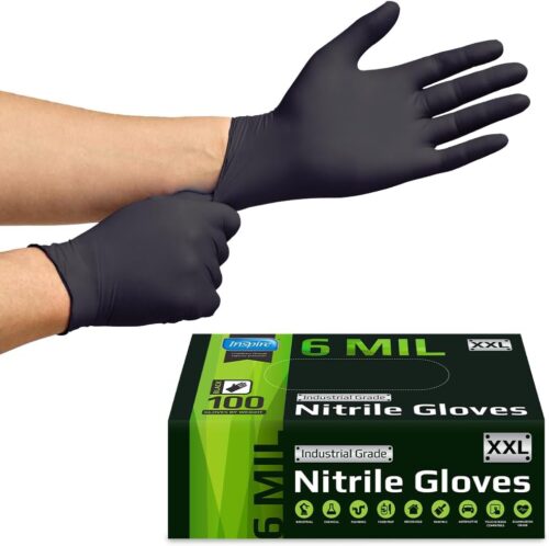 Inspire Black Nitrile Gloves HEAVY DUTY 6 Mil Nitrile Chemical Resistant Medical Cooking Cleaning Disposable Black Gloves - Image 7