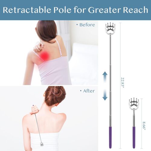 (4-Pack) Portable Extendable Telescopic Bear Claws Metal Back Scratchers/Hand Massager/Backslap with Rubber Handles - Image 3