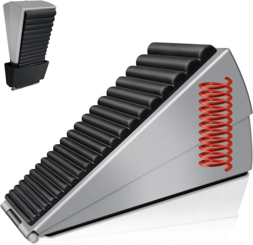 Adjustable Heavy Duty Door Stopper, Spring Loaded with Holder, Tall up to 3 in Strongest Stainless Steel Doorstop for Bottom of Any Heavy Door