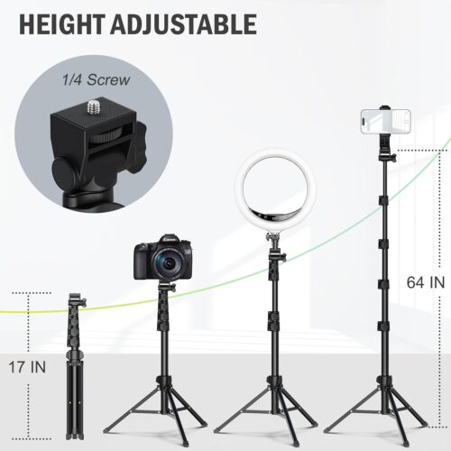 64” Tripod for Cell Phone & Camera, Phone Tripod with Remote and Phone Holder, Portable Tripod for iPhone, Phone Tripod for Video Recording, Cell Phone Tripod Mount Stand for Cellphone - Image 2