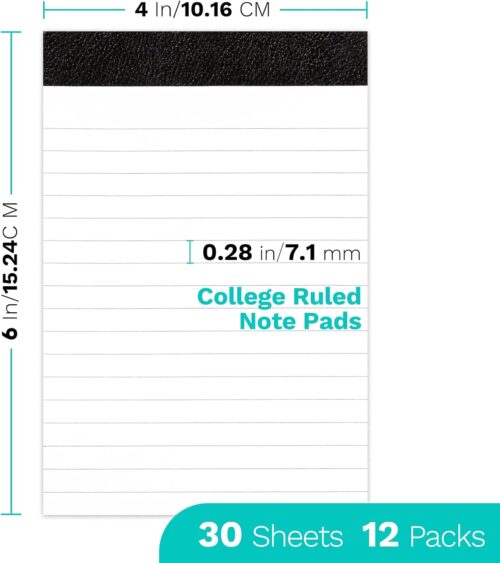 12 Pack Note Pads 4x6 College Ruled, Goefun Small Notepads White Pocket Memo Pads - 30 Sheets Mini Notepad - Image 2