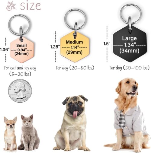 Vimdevs Custom Dog Tags, Funny Double Sided Deep Engraved Stainless Steel Pet Id Tags for Dogs, Cat & Dog Collar Charm, Lightweight Sturdy Cute Cat Id Tags, Personalized Dog Name Tags (Hexagon) - Image 6