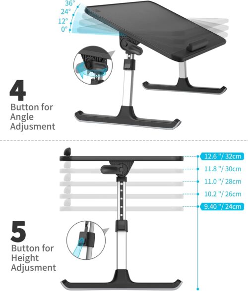 SAIJI Leather Laptop Bed Tray Table, Adjustable Laptop Stand with Removable Stopper, Portable Lap Desks with Foldable Legs, Notebook Stand Breakfast Reading Desk for Sofa Couch((Medium, Black) - Image 4