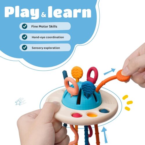 LiKee Montessori Toys for Baby 1+ Years Old, Sensory Development Toys for Toddlers 1-3, Silicone Pull String Travel Toy for 18+ Months, Gift for Baby Shower Infants Car Seat High Chair - Image 2