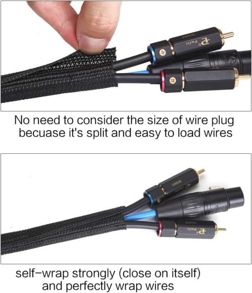 Alex Tech 25ft - 1/2 inch Cord Protector Wire Loom Tubing Cable Sleeve Split Sleeving For USB Cable Power Cord Audio Video Cable – Protect Cat From Chewing Cords - Black - Image 2