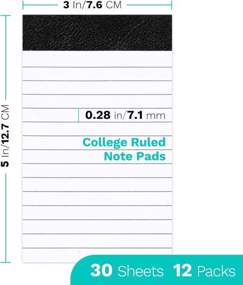 Note Pads 3x5 College Ruled 12 Pack, Goefun Small Notepads White Pocket Memo Pads - 30 Sheets Mini Notepad - Image 2