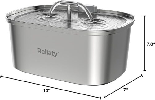 Cat Water Fountain Stainless Steel: 3.2L/108oz Pet Foundatin Water Bowl for Cats Inside Automatic Dog Drinking Dispenser Dish Animal Feeding & Watering Supplies Waterfall with 8 Replacement Filters - Image 8