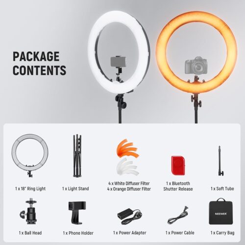 NEEWER Ring Light 18inch Kit: 55W 5600K Professional LED with Stand and Phone Holder, Soft Tube & Bag for Tattoo Lash Extension Barber Makeup Artist Studio Video Photography Lighting, RL-18 - Image 9
