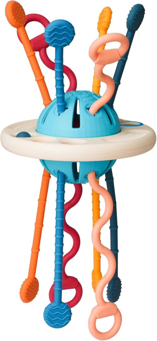 LiKee Montessori Toys for Baby 1+ Years Old, Sensory Development Toys for Toddlers 1-3, Silicone Pull String Travel Toy for 18+ Months, Gift for Baby Shower Infants Car Seat High Chair