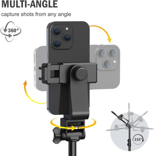 64” Tripod for Cell Phone & Camera, Phone Tripod with Remote and Phone Holder, Portable Tripod for iPhone, Phone Tripod for Video Recording, Cell Phone Tripod Mount Stand for Cellphone - Image 3