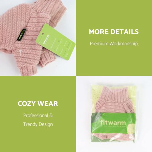 Fitwarm Turtleneck Knitted Dog Sweater Puppy Pajamas Thermal Doggie Winter Clothes Knitwear Pet Coats Cat Apparel Pink Small - Image 7