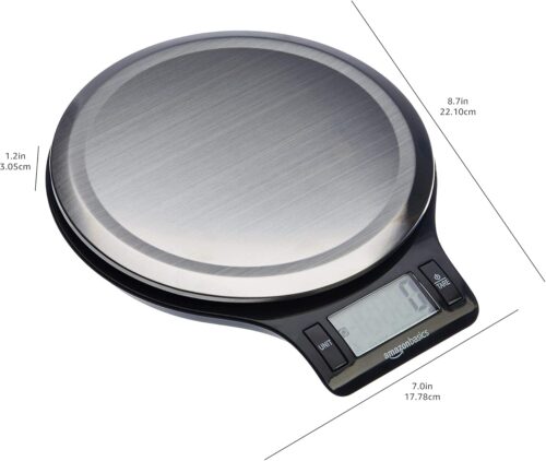 Amazon Basics Digital Kitchen Scale with LCD Display, Batteries Included, Weighs up to 11 pounds, Black and Stainless Steel - Image 2