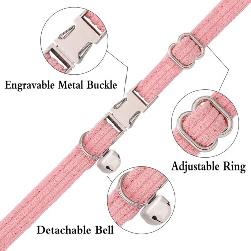 Personalized Cat Collar with Name Plate,Adjustable Tough Nylon Cat ID Collars with Bell,Customize Engraved Pet Name and Phone Number (Velvet Style C) - Image 4