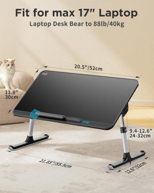 SAIJI Leather Laptop Bed Tray Table, Adjustable Laptop Stand with Removable Stopper, Portable Lap Desks with Foldable Legs, Notebook Stand Breakfast Reading Desk for Sofa Couch((Medium, Black) - Image 7