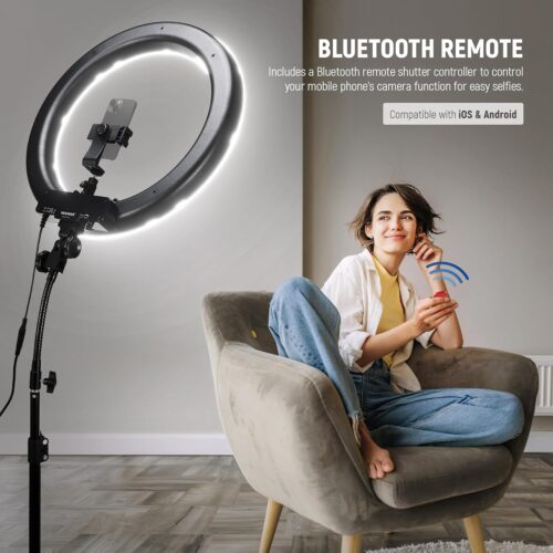 NEEWER Ring Light 18inch Kit: 55W 5600K Professional LED with Stand and Phone Holder, Soft Tube & Bag for Tattoo Lash Extension Barber Makeup Artist Studio Video Photography Lighting, RL-18 - Image 6