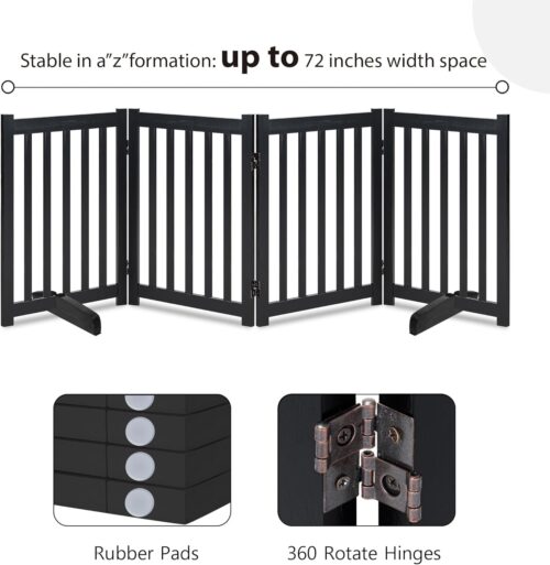 LZRS Solid Hardwood Freestanding Pet Gate,Wooden Dog Gates for Doorways,Nature Wood Dog Gates for The House,Dog Gate for Stairs,Freestanding Indoor Gate Safety Fence,Black,30" Height-4 Panels - Image 3
