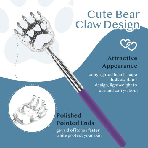 (4-Pack) Portable Extendable Telescopic Bear Claws Metal Back Scratchers/Hand Massager/Backslap with Rubber Handles - Image 2