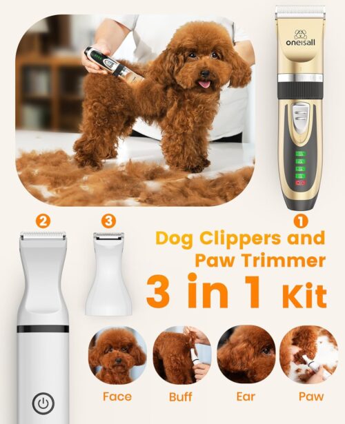 oneisall Dog Clippers and Dog Paw Trimmer Kit 2 in 1 Low Noise Cordless Dog Clippers for Grooming Pet Hair Trimmers for Small and Large Dogs Cats Animals - Image 2