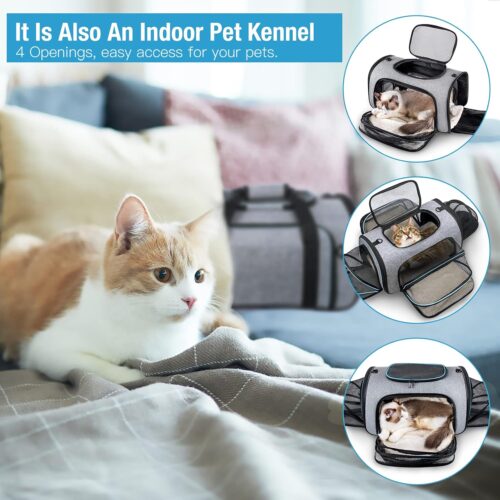 Siivton Pet Carrier Airline Approved, 4 Sides Expandable Cat Carrier Bag with Removable Fleece Pad, Large Soft Sided Pet Travel Carrier, Dog Carrier for Cats, Puppy and Small Dogs - Image 4