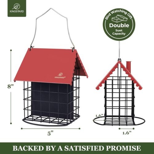 Kingsyard Double Suet Bird Feeder with Weatherproof Roof & Perch, All Metal, Suet Cakes Cage Bird Feeder for Outdoors Hanging, Easy to Clean & Refill, Red - Image 5