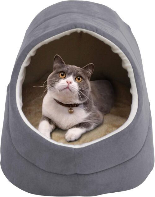 GOOPAWS Cat Cave for Cat and Warming Burrow Cat Bed, Pet Hideway Sleeping Cuddle Cave (Grey-2) - Image 3
