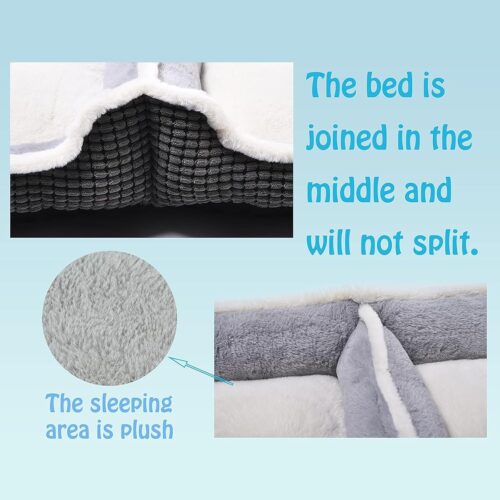 Dog Beds for Two Small Dogs, Double Cat Beds for Indoor Cats, Super Soft Washable Cat Bed with Anti-Slip & Water-Resistant Bottom, Luxury Durable Kitten Bed Puppy Bed, Rectangle Grey Animal Pet Beds - Image 4