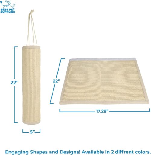 Best Pet Supplies Catify Hanging Log and Mat Scratchers for Indoor Cats, Fun and Interactive Indoor Play, Supports Natural Pet Behaviors, Heavy Duty - Cream - Image 4