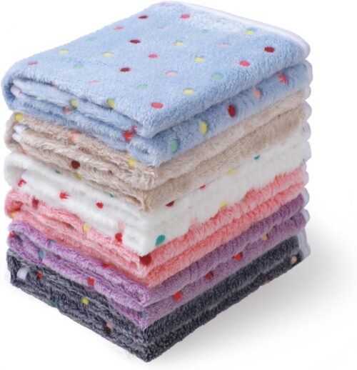 1 Pack 6 Blankets Dog Cat Soft Fluffy Fleece Pet Blanket Warm Cute Print Design Puppy Kitten Blanket Doggy Dot Medium(30″x20″)