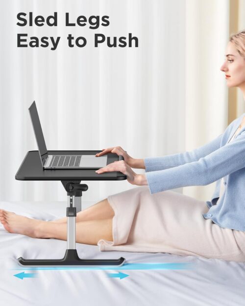 SAIJI Leather Laptop Bed Tray Table, Adjustable Laptop Stand with Removable Stopper, Portable Lap Desks with Foldable Legs, Notebook Stand Breakfast Reading Desk for Sofa Couch((Medium, Black) - Image 5