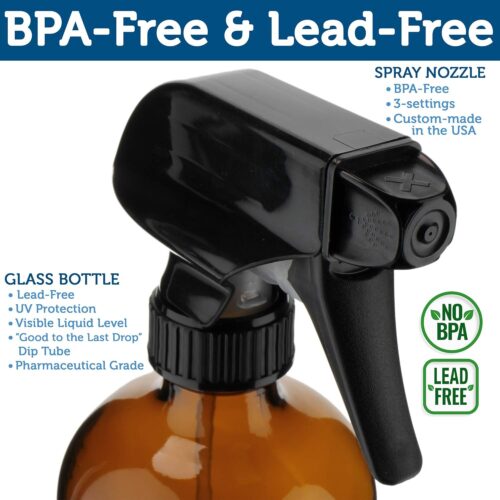 Empty Amber Glass Spray Bottles - 2 Pack - Large 16oz Refillable Bottle is Great for Essential Oils, Plants, Cleaning Solutions, Hair Mister - Durable Nozzle w/Fine Mist and Stream Setting - Image 3