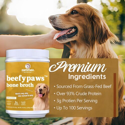Zammex Bone Broth for Dogs, Grass Fed Beef Bone Broth Protein Powder - Supports Joints and Bone, Enhances Fur, Dogs & Cats Food Toppers for Dry & Wet 10.58oz - Image 4