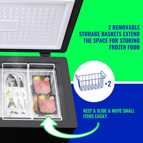3.5 Cu.ft Chest Freezer with Electronic Panel, Accurate Temperature Display to 1 ℉, Black Deep Freezing Machine with 2 Removable Baskets, Compact Size for Any Space - Image 6