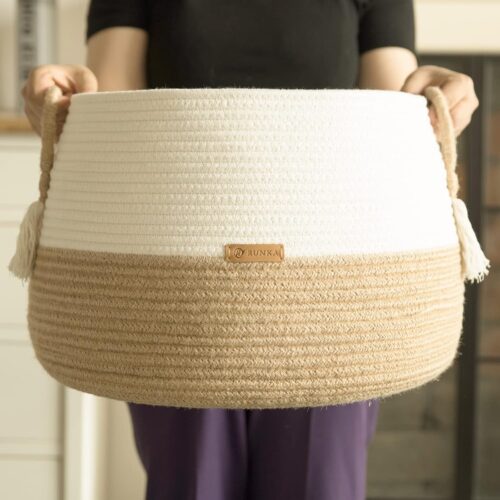 Small Basket for Stuffed Animal,Clothes,Baby Blankets -11.8"x9.8"- Boho Baskets for Living Room,Bedroom,Nursery |Cotton Rope Baskets, Cube Basket, Under Shelf Basket | Baskets for Home Decor - Image 7