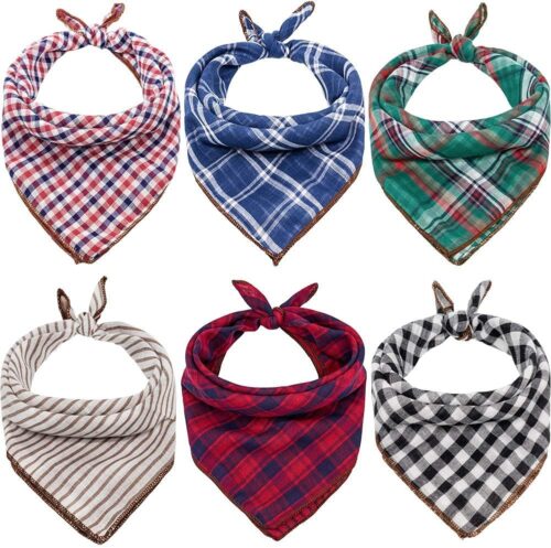 Remifa Dog Bandanas – 6PCS Birthday Gift Washable Green Black Blue Red Square Plaid Printing Christmas Dog Bib Double Reversible Kerchief Scarf Adjustable Accessories for Small to Large Dog Puppy Cat
