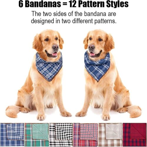Remifa Dog Bandanas - 6PCS Birthday Gift Washable Green Black Blue Red Square Plaid Printing Christmas Dog Bib Double Reversible Kerchief Scarf Adjustable Accessories for Small to Large Dog Puppy Cat - Image 3