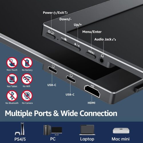 cocopar Portable Monitor 15.6 Inch 1080P Travel Monitor with Speaker HDMI USB-C External Monitor for Laptop MacBook Surface PC Xbox PS4/5, with Cover Stand VESA - Image 4