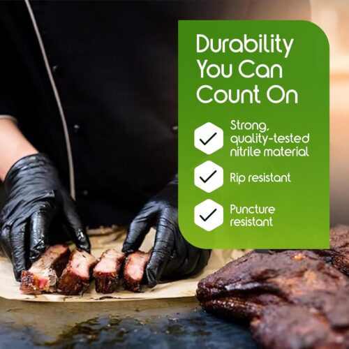 Inspire Black Nitrile Gloves HEAVY DUTY 6 Mil Nitrile Chemical Resistant Medical Cooking Cleaning Disposable Black Gloves - Image 3