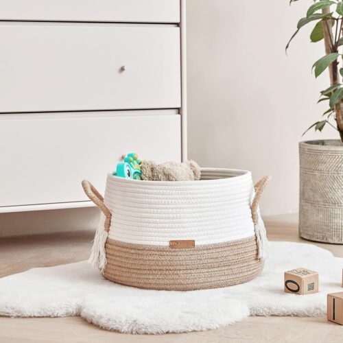 Small Basket for Stuffed Animal,Clothes,Baby Blankets -11.8"x9.8"- Boho Baskets for Living Room,Bedroom,Nursery |Cotton Rope Baskets, Cube Basket, Under Shelf Basket | Baskets for Home Decor - Image 6
