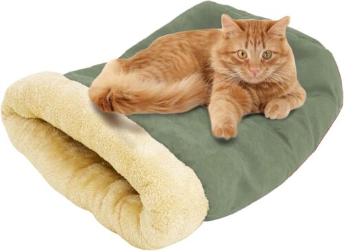4 in 1 Self Warming Burrow Cat Bed, Pet Hideway Sleeping Cuddle Cave (Sage Green) - Image 5