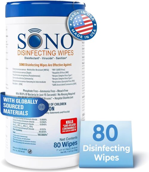 SONO Disinfecting Wipes – Alcohol-Free, No Bleach, Medical-Grade I Multi-Surface Cleaning for Home, School, Office, Hospital, Gym I Gentle on Electronic Devices I Everyday Use I 80 CT