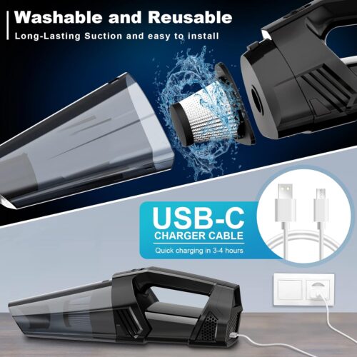 Handheld Vacuum Cordless Car Vacuum Portable with LED Light, High Power Suction, Lightweight Rechargeable Hand Vacuum, Hand Held Vacuum Cleaner for Car Home Office, Pet Hair, Black - Image 4
